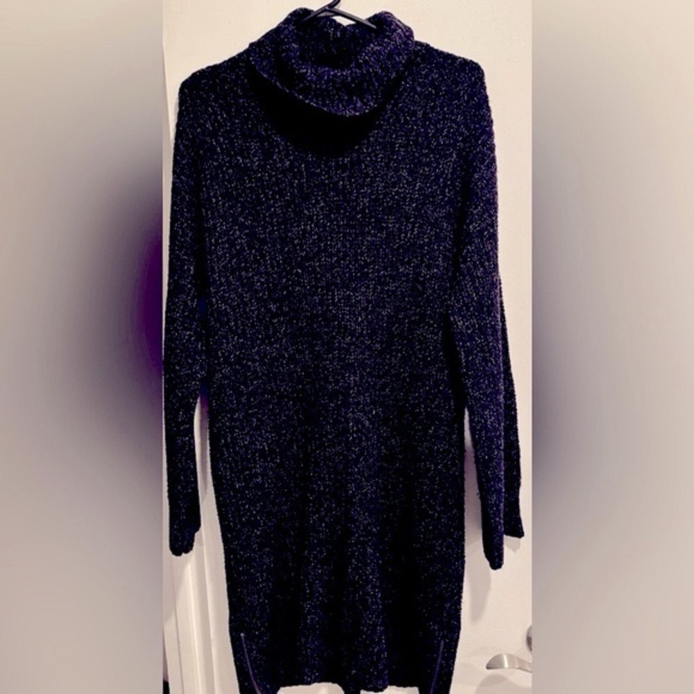 American Eagle sweater dress knit midi turtle neck zipper jem purple black USL
